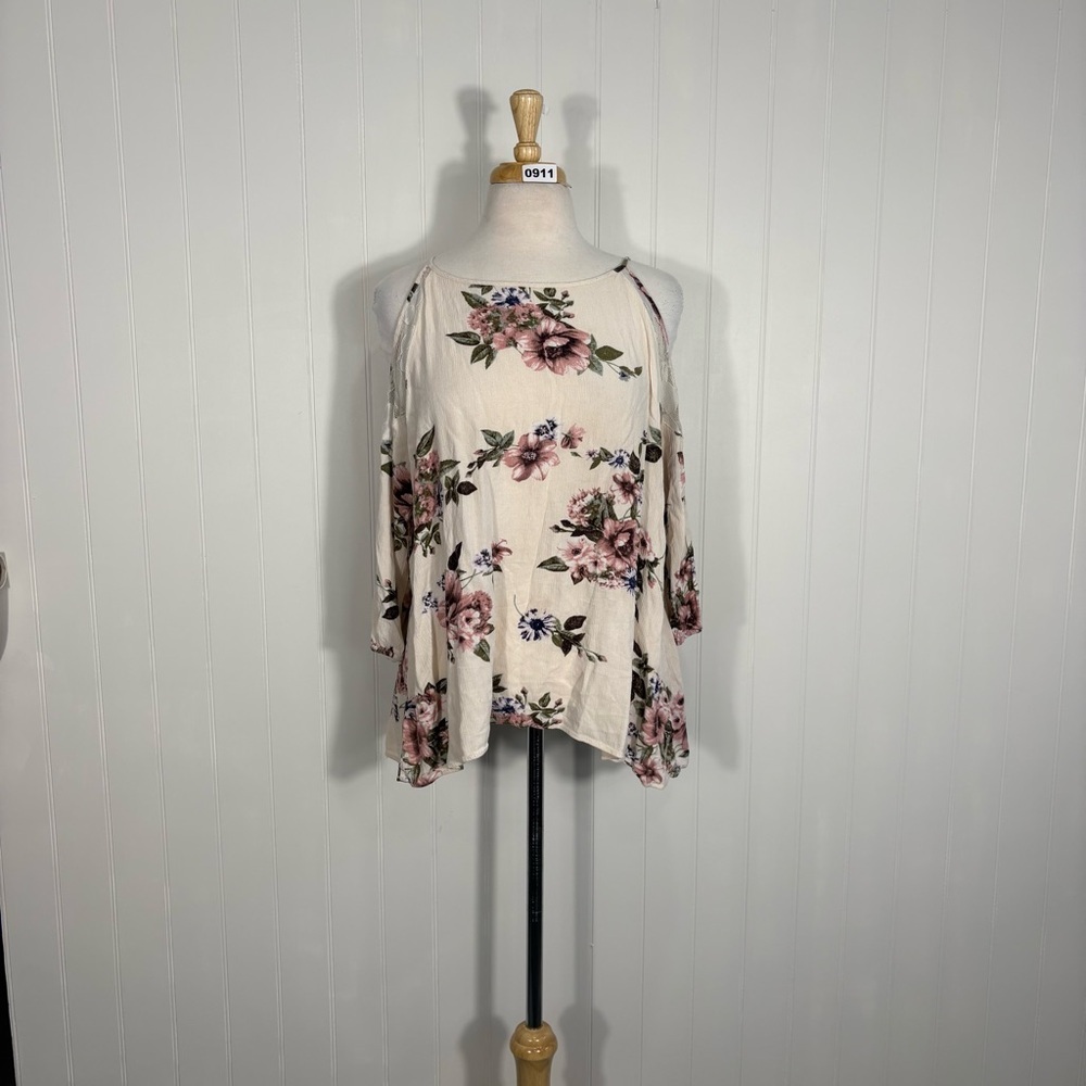 Floral Cold Shoulder Blouse Boho Romantic‎ Flowy Spring Cottagecore XL